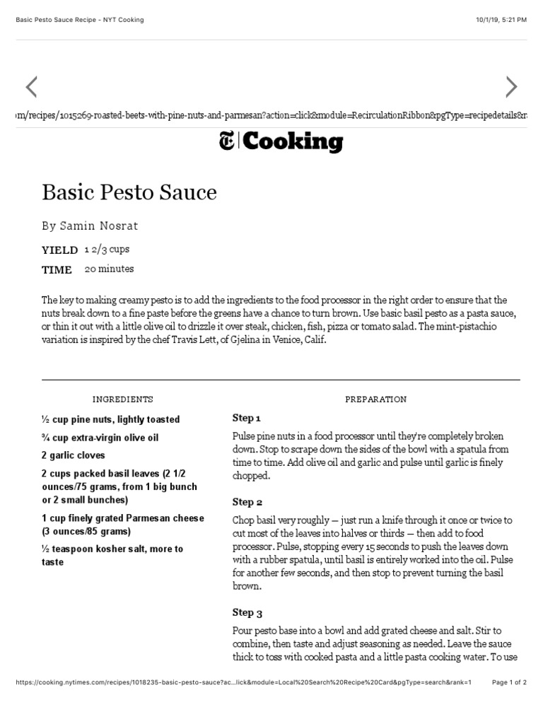 Basic Pesto Sauce PDF Pesto European Cuisine