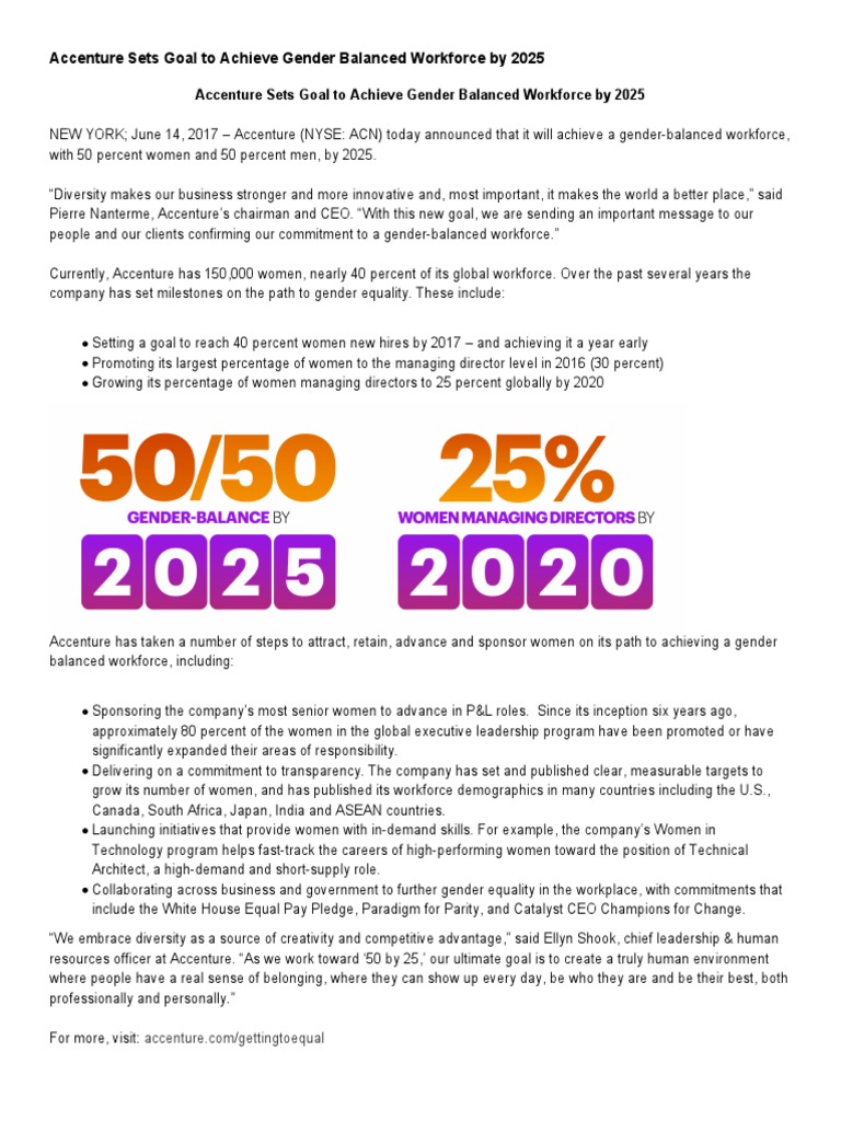 Accenture Sets Goal To Achieve Gender Balanced Workforce by 2025 PDF