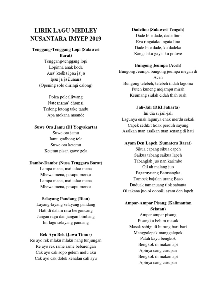 Lirik Lagu Medley Nusantara