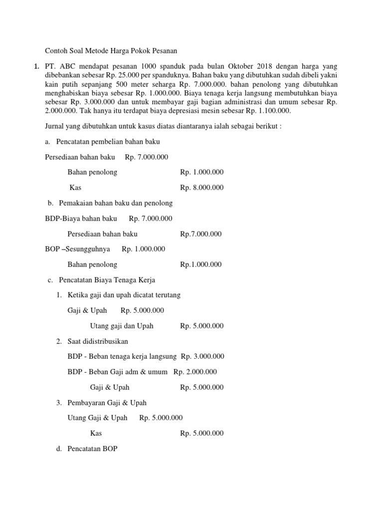 Contoh Soal Metode Harga Pokok Pesanan PDF