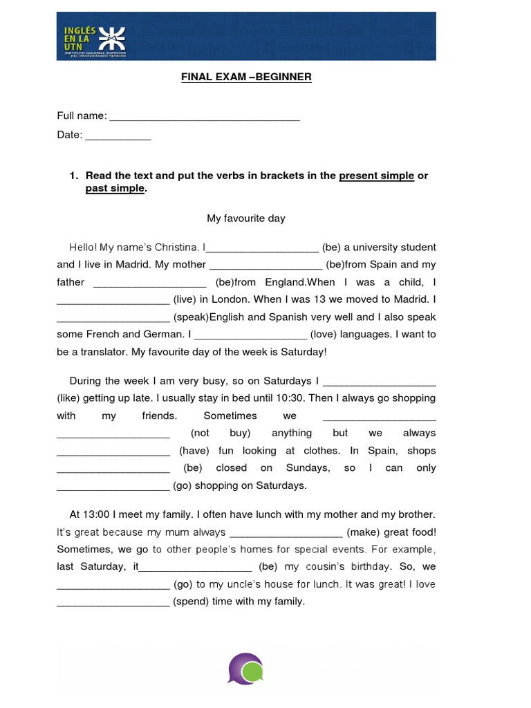 Beginner English Exam Practice | PDF