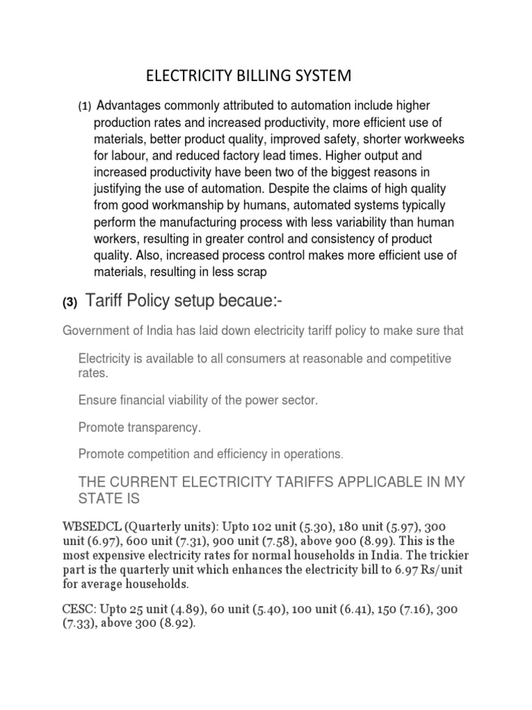 Electricity Billing System Overview | PDF