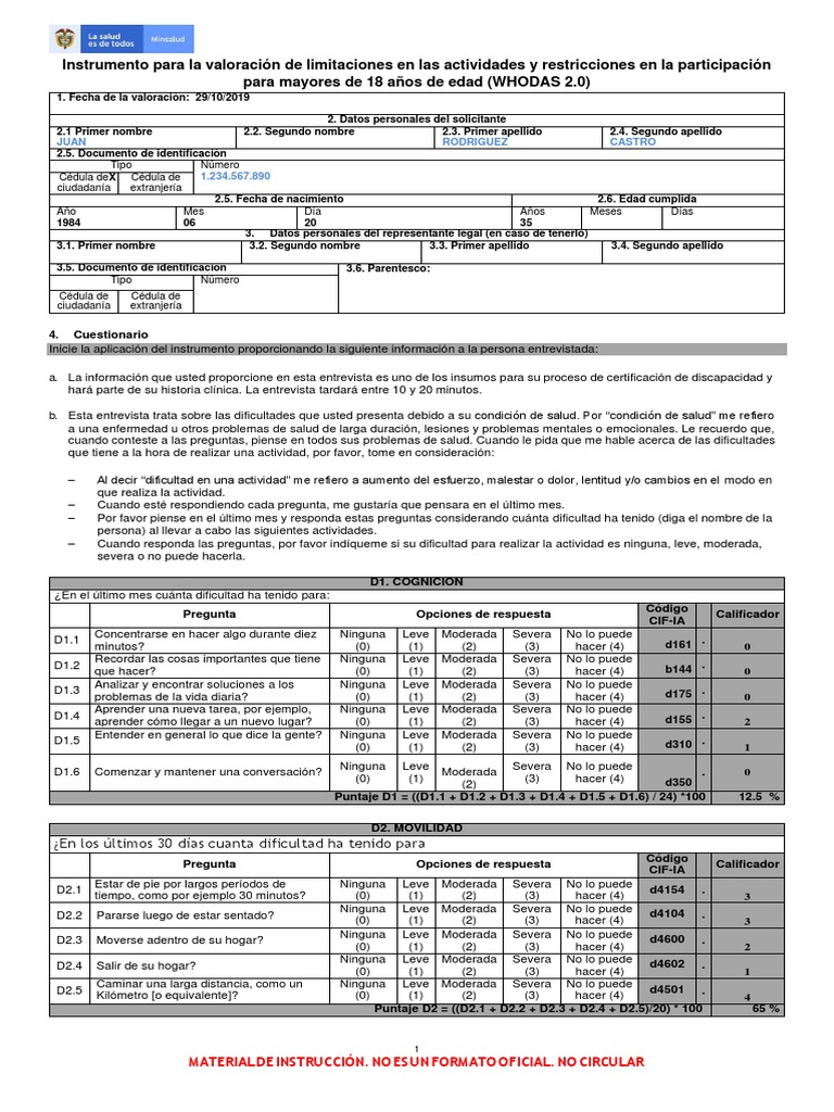 Evaluación WHODAS 2.0: Instrucciones y Uso | PDF | Cuestionario | Salud ...