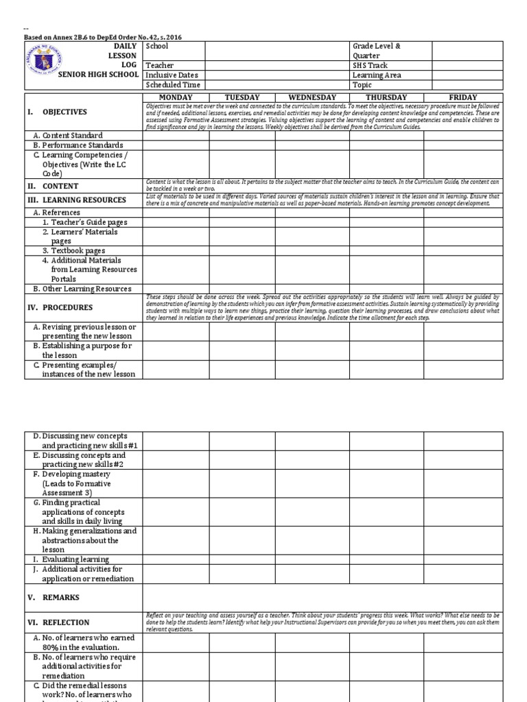 Senior High School Daily Lesson Log | PDF | Learning | Psychological ...