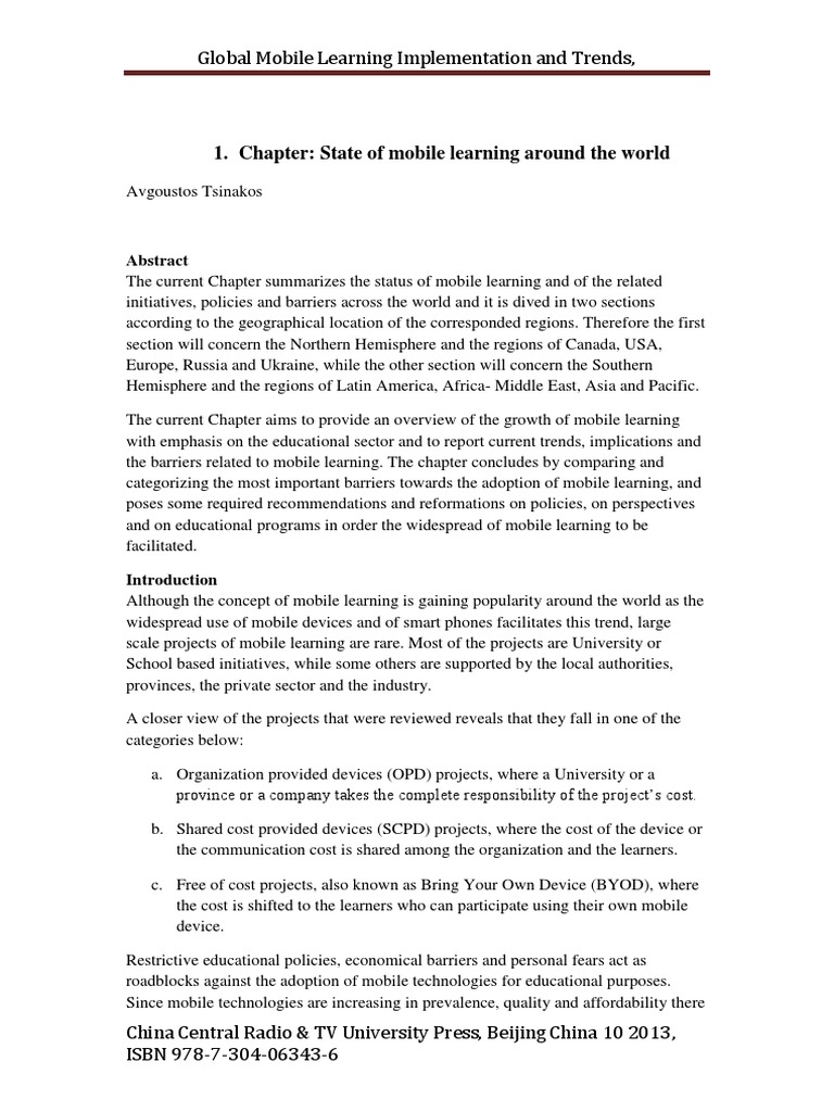 Chapter: State of Mobile Learning Around The World | PDF | Mobile ...