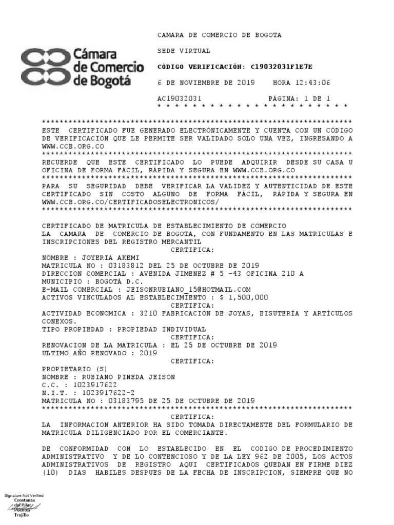 Certificado de cámara de comercio gratis