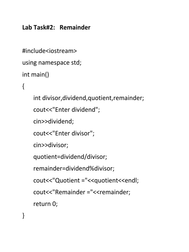 C++ Program for Remainder Calculation | PDF