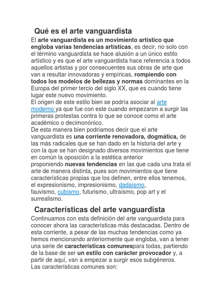 Qué Es El Arte Vanguardista | PDF | Vanguardia | Estética