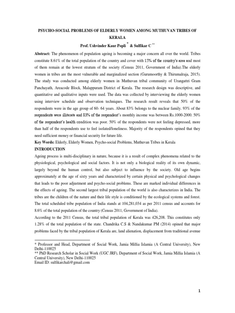 Psycho-Social Issues of Elderly Muthuvan Women | PDF | Old Age ...