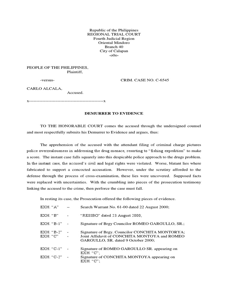 Demurrer to Evidence in Drug Case | PDF | Demurrer | Prosecutor