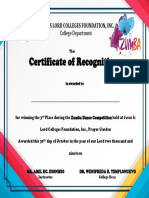 Zumba Best Performer Certificate