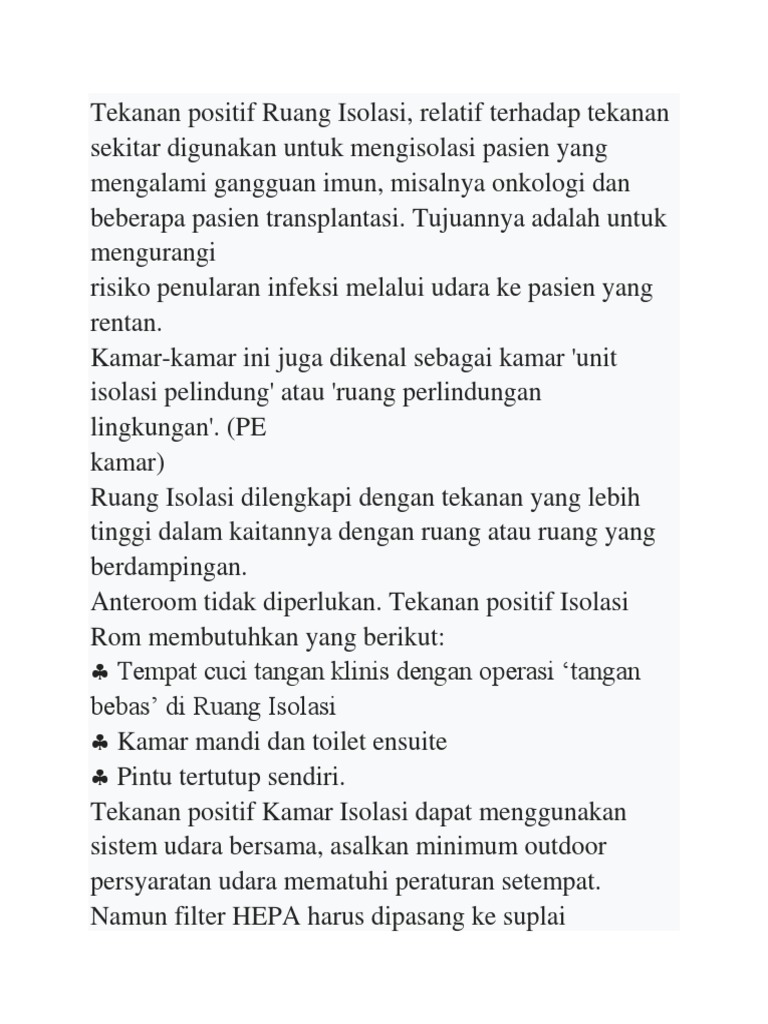 Ruang Isolasi Tekanan Positif untuk Pasien | PDF