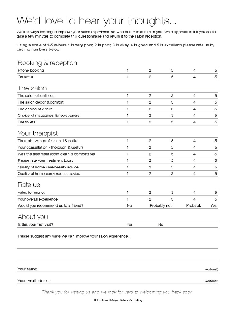 Beauty Salon Client Questionnaire PDF Health Care