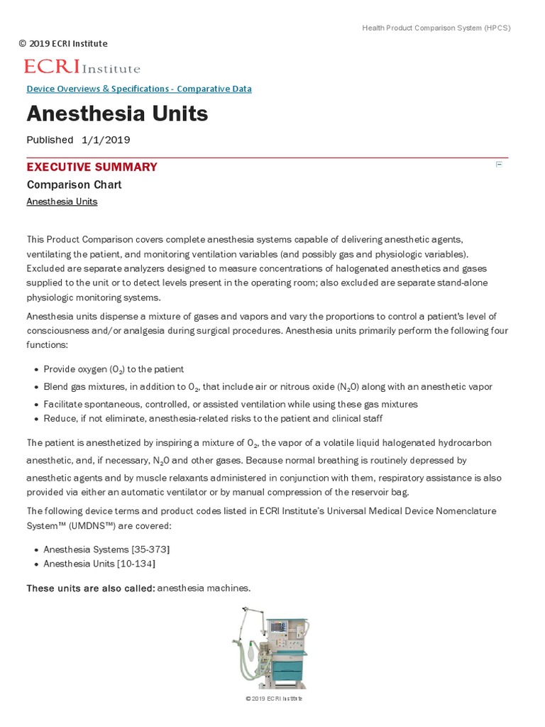 Anesthesia Units Executive Summary PDF Anesthesia Monitoring (Medicine)