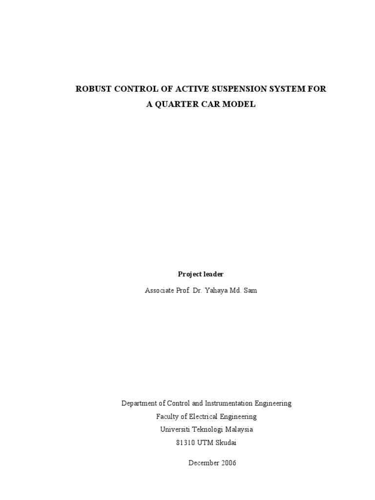 Robust Control of Active Suspension System For A Quarter Car Model | PDF