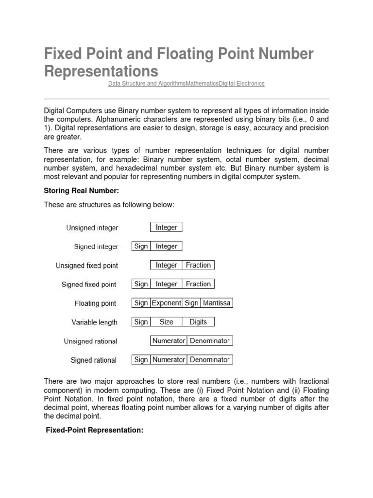 Fixed Point and Floating Point Number Representations | PDF | Theory Of ...
