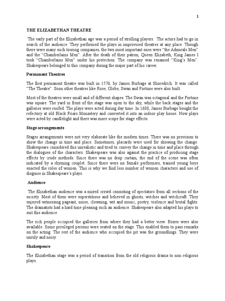 Overview of Elizabethan Theatre | PDF | Play (Theatre) | William ...