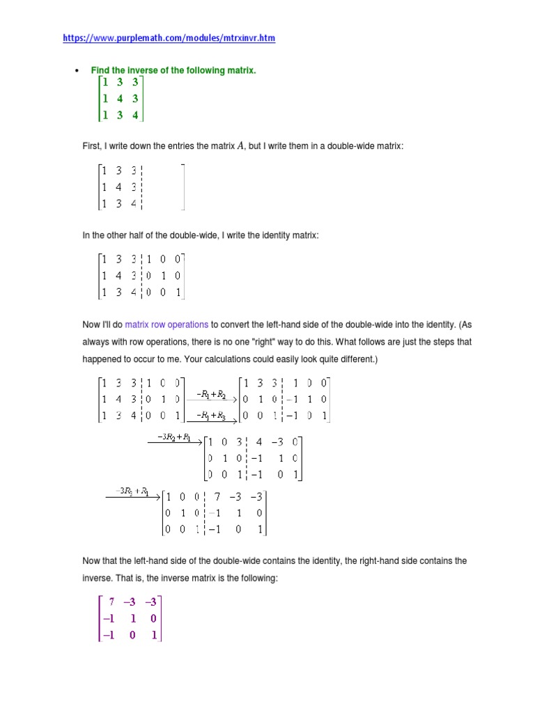 Find The Inverse Of The Following Matrix Pdf