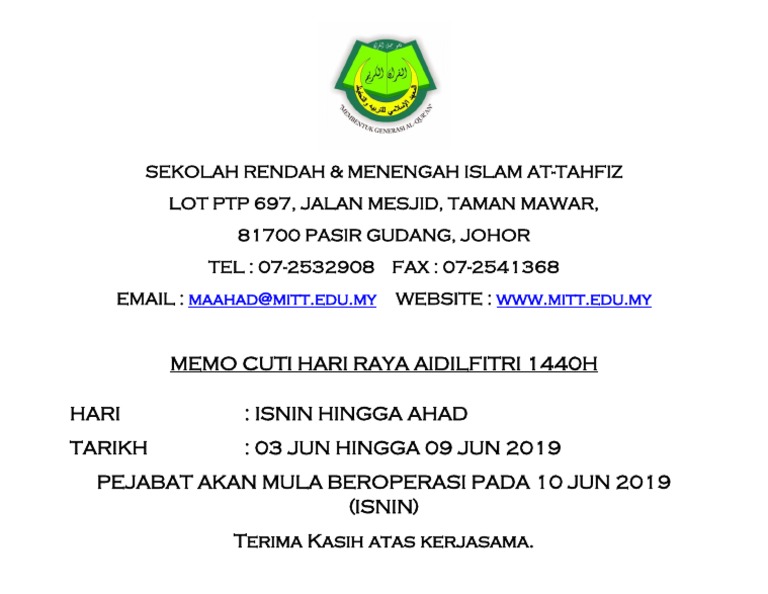 Memo Cuti Pejabat 2019  PDF