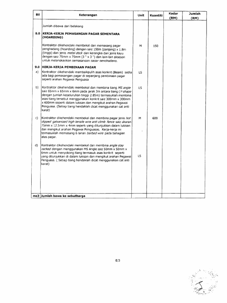 Contoh Sebut Harga Kontraktor