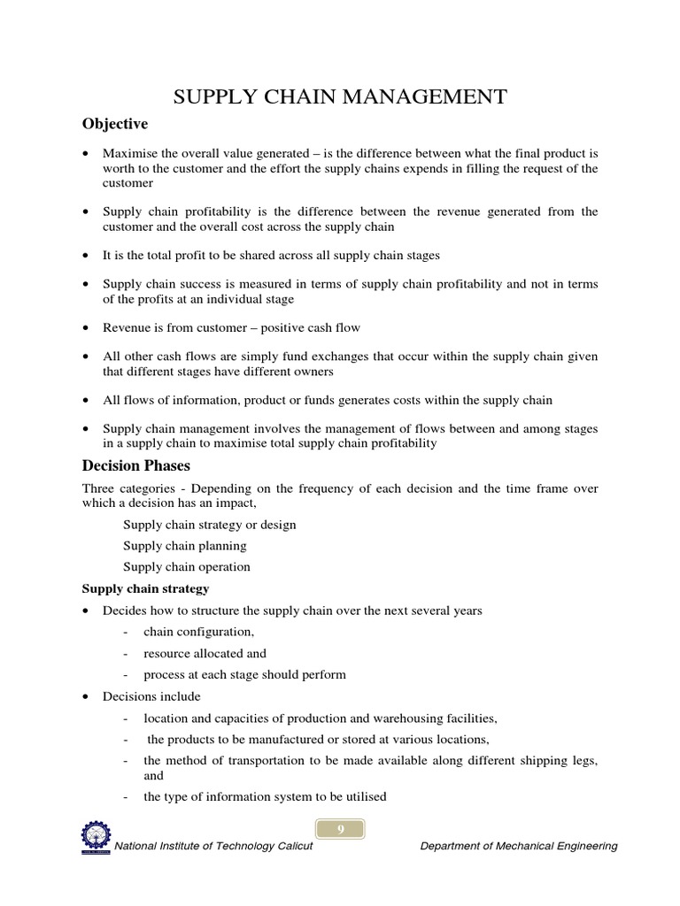 Supply Chain Management - Note PDF | PDF | Strategic Management ...