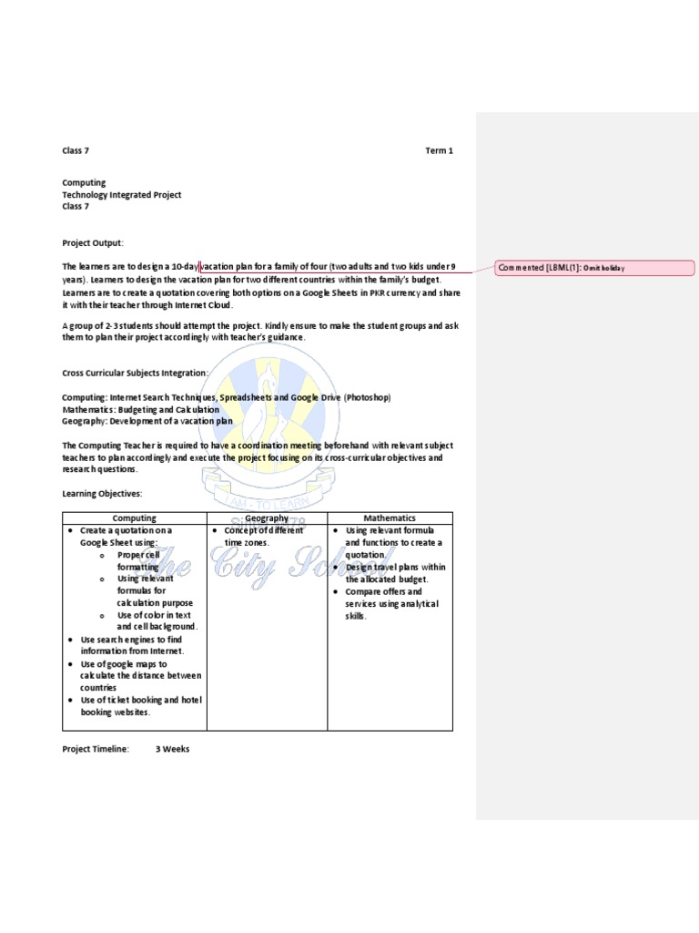 Class 7 Project - Term 1 | PDF | Computing | Learning