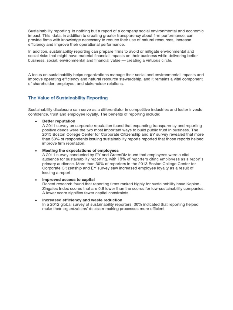 Benefits of Sustainability Reporting | PDF | Business | Finance & Money ...