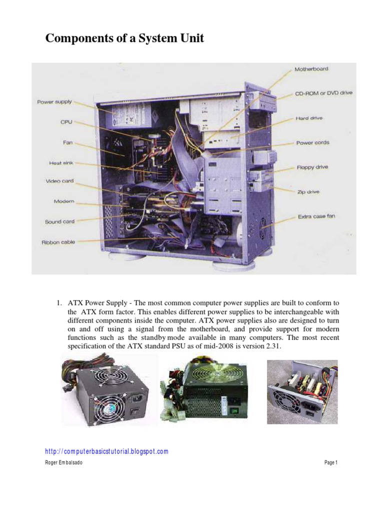 Components of System Unit Office Equipment Digital Electronics