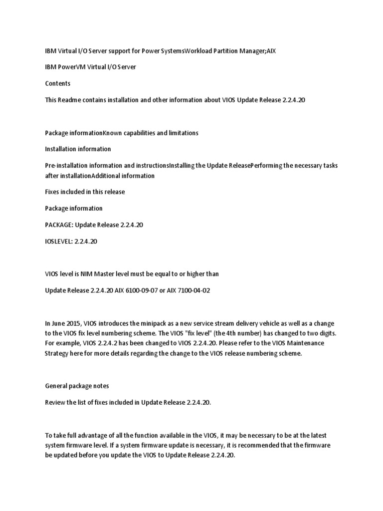 VIOS Update Release 2.2.4.20 Overview | PDF | Computer Cluster ...