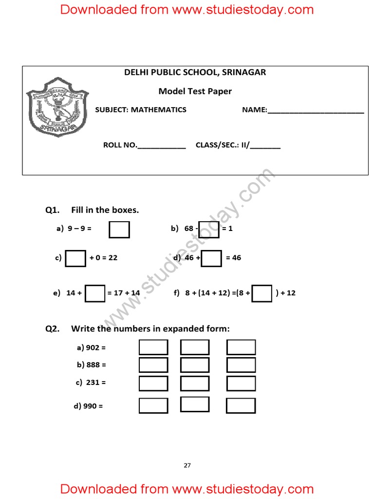 Class 2 Mathematics Assignment | PDF | Teaching Mathematics