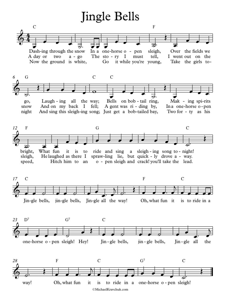 Jingle Bells C Major PDF PDF Holidays American Music
