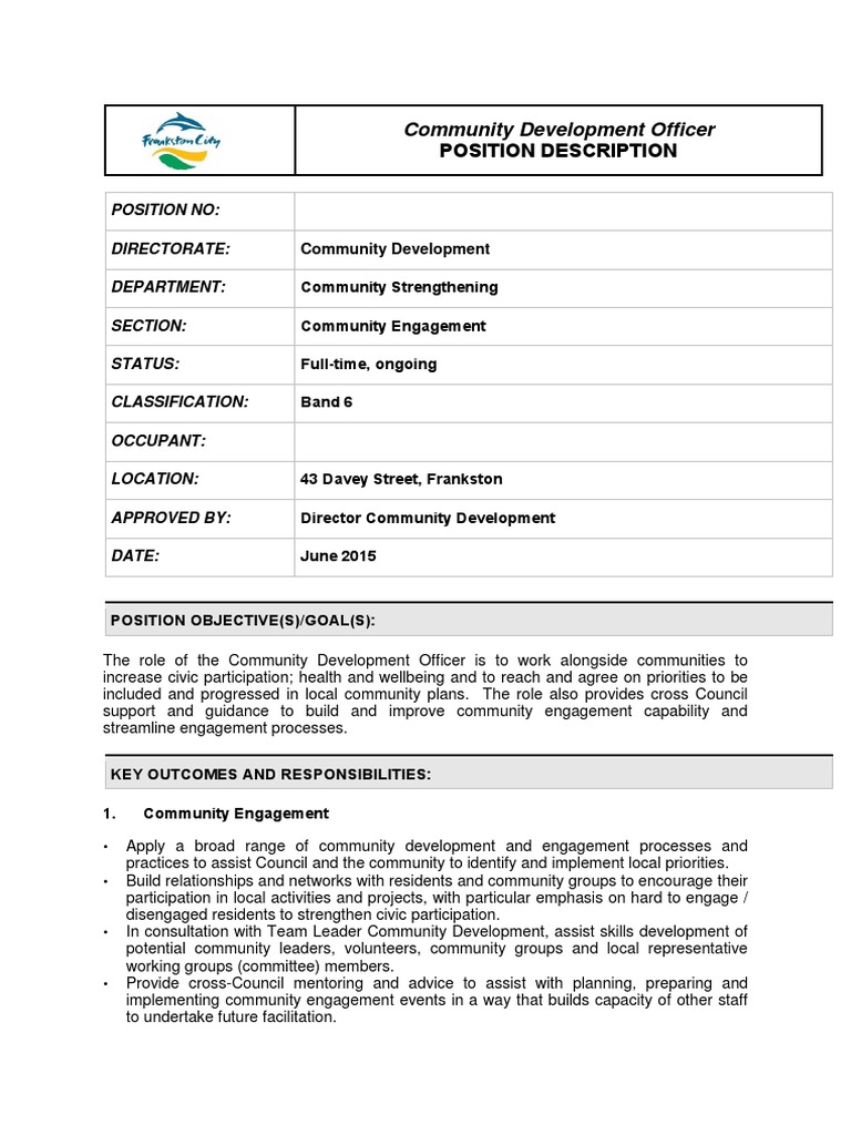 Community Development Officer: Position Description | PDF | Community ...