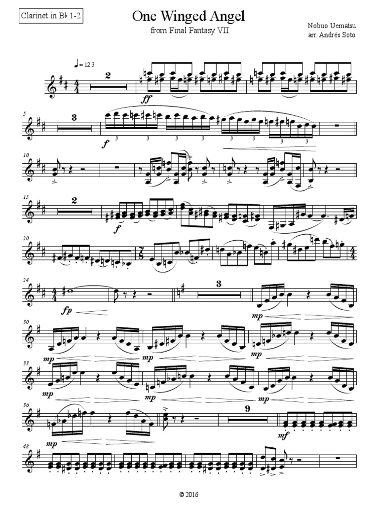 One Winged Angel V2 Clarinet In 1 2