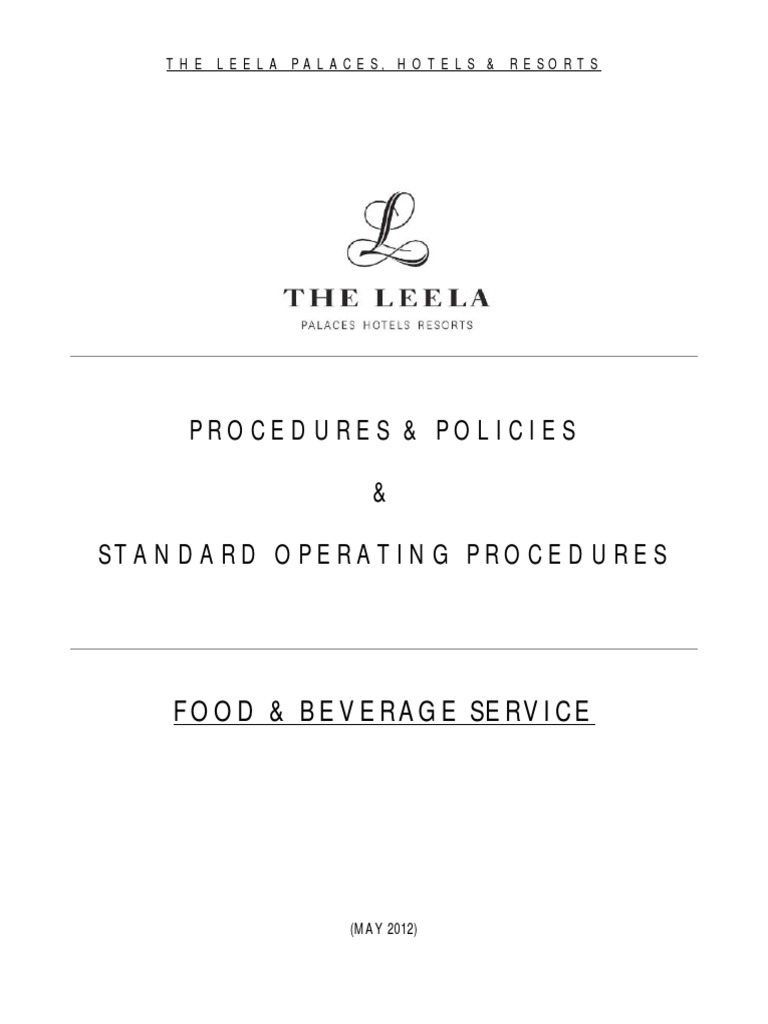 Food & Beverage Service Procedures & Policies & Standard Operating