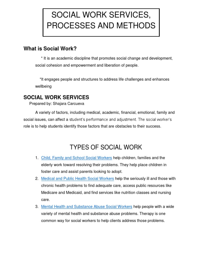 Services Processes and Methods in Social Work PDF Social Work