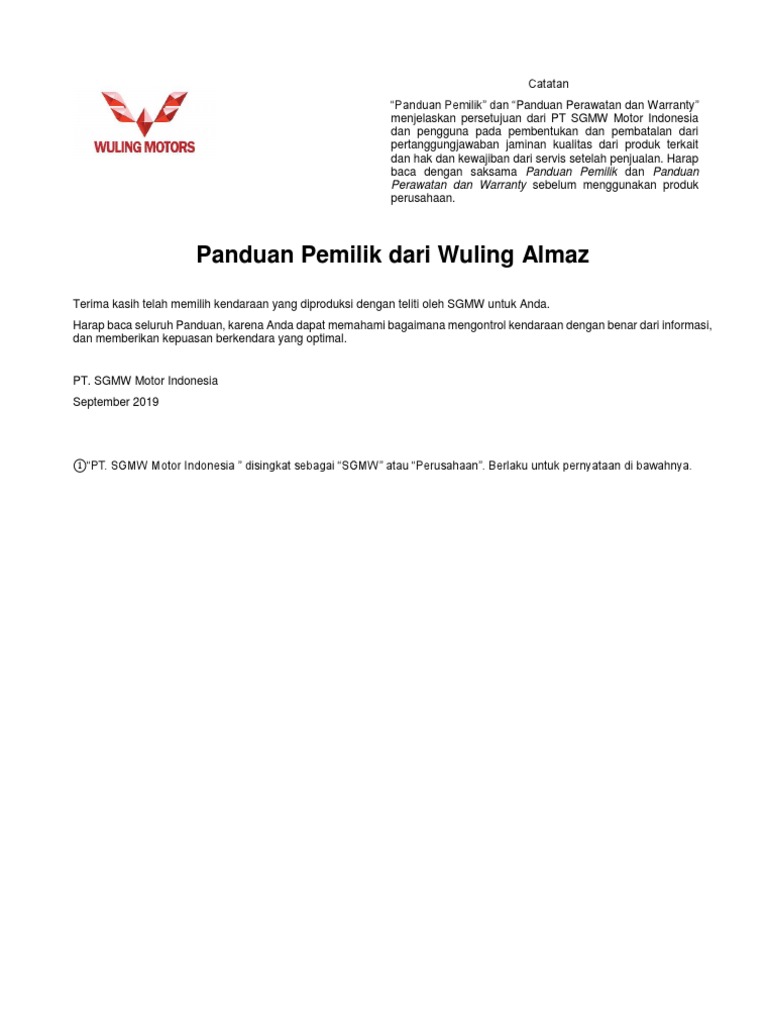 Manual Book Wuling Almaz Wind PDF