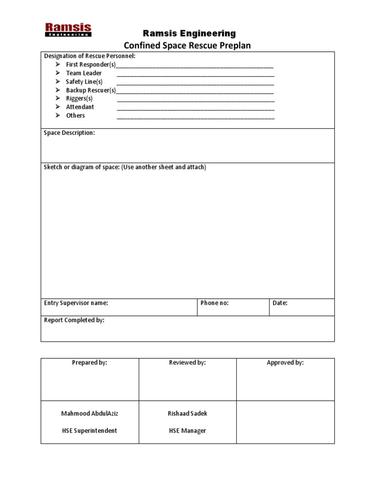 Confined Space Rescue Preplan Template | PDF | Equipment | Safety