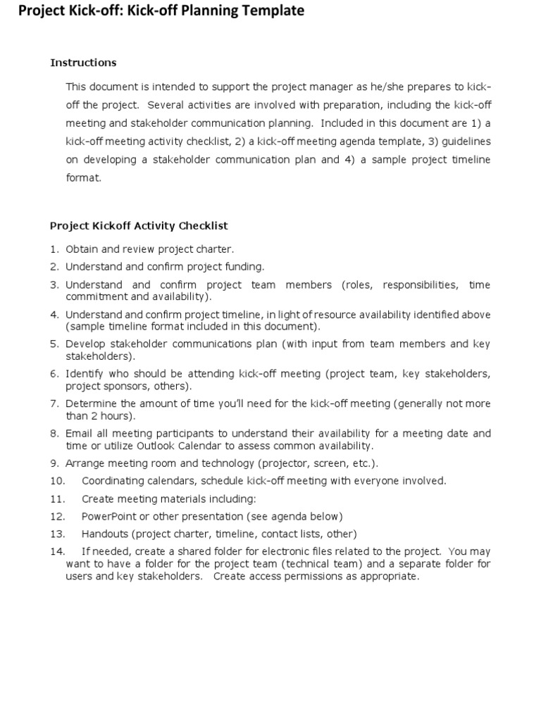 Project Kick-Off - Kick-Off Planning Template PDF PDF | PDF | Project ...