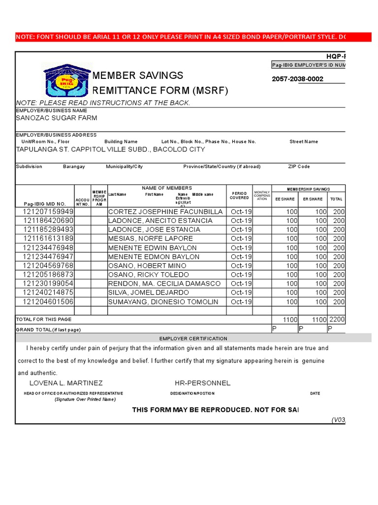 Member Savings Remittance Form (MSRF) : HQP-PFF-053 | PDF