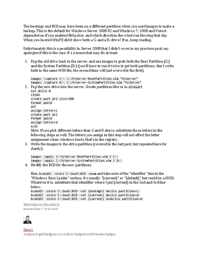The Bootmgr and BCD May Have Been On A Different Partition When You ...