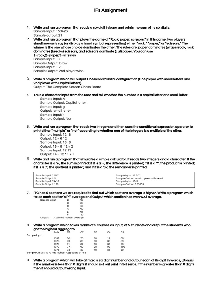 IFs Assignment | PDF | Computers