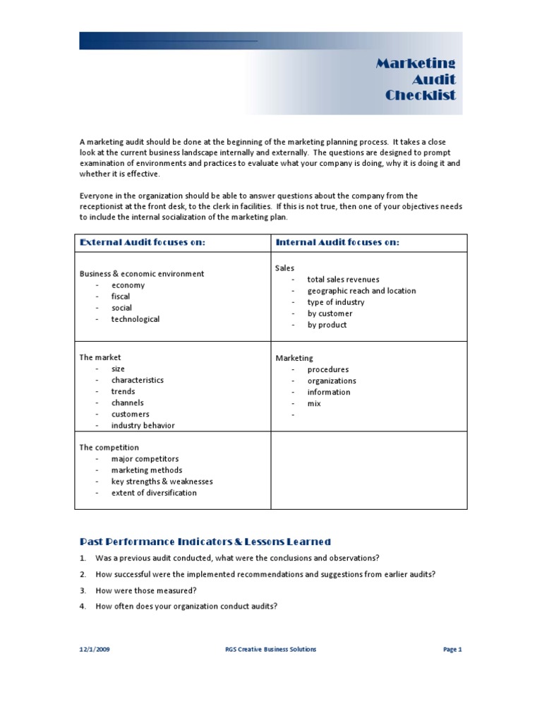 Marketing Audit Brand Marketing