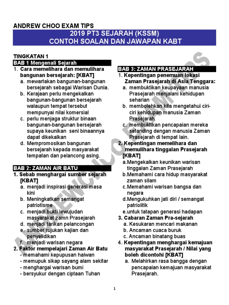Contoh Soakan Kbat Peningkatan Tamadun Kertas 3 Sejarah
