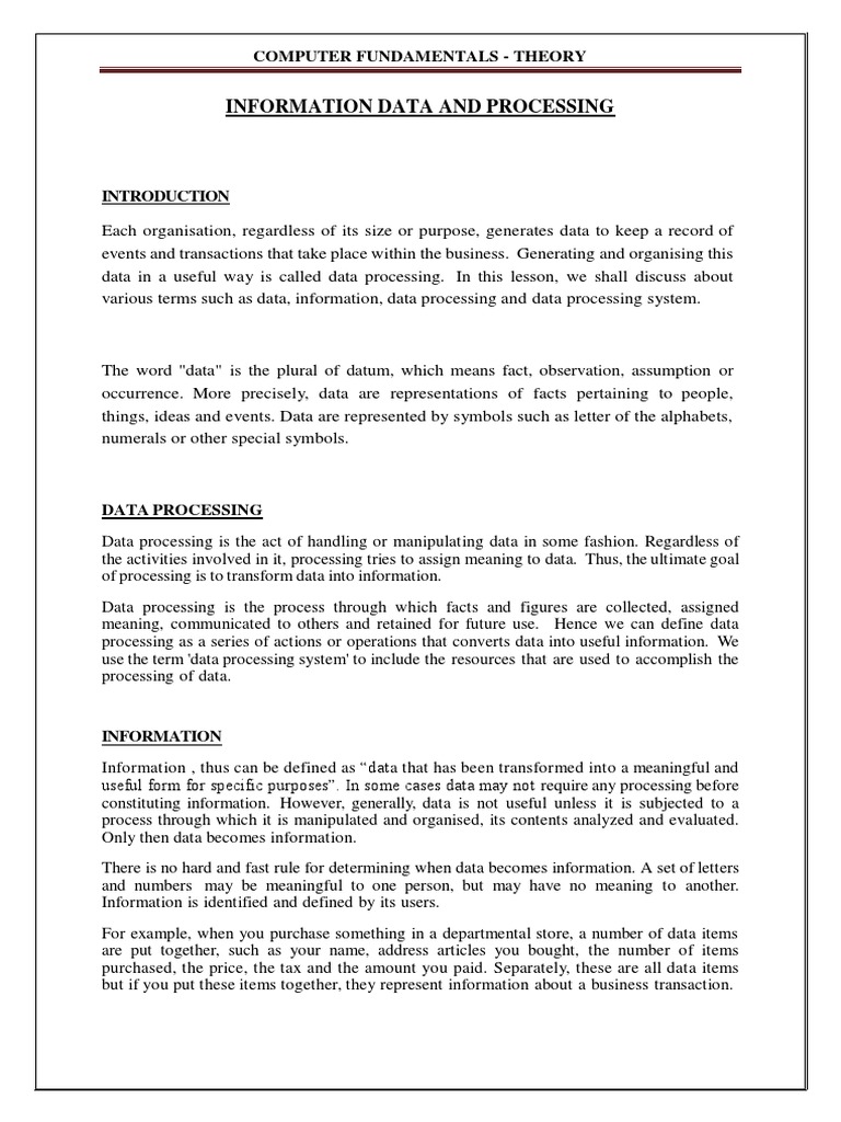 Information Data and Processing | PDF | Information | Data