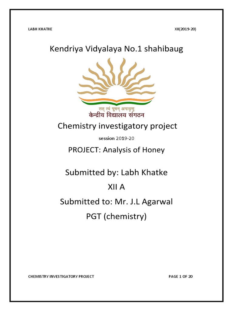 Analysis of Honey in Chemistry Project | PDF | Honey | Chemical Elements