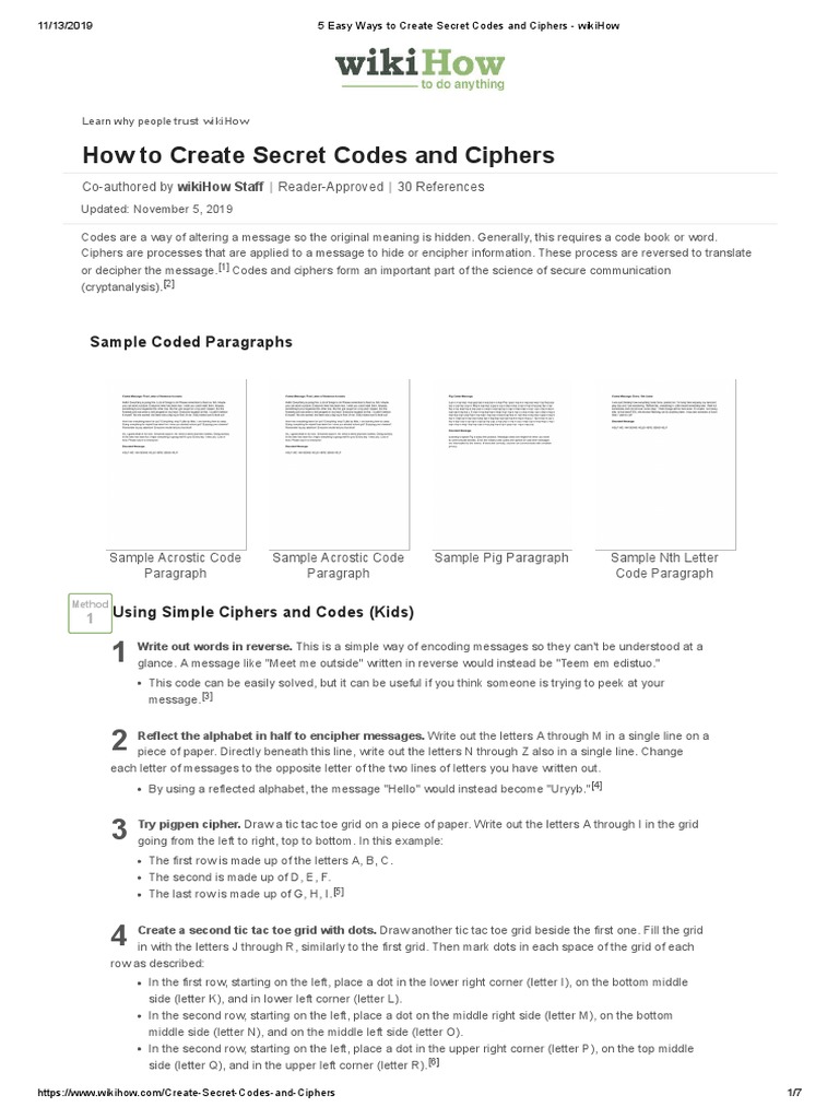 5 Easy Ways To Create Secret Codes and Ciphers - WikiHow | PDF 