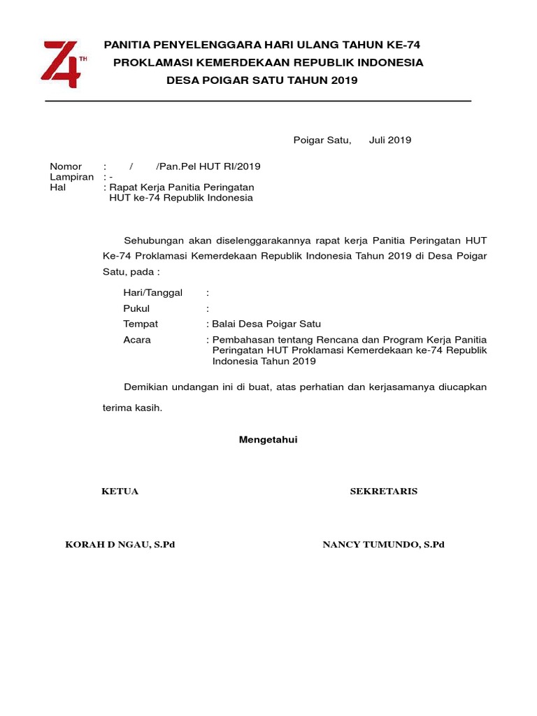 Surat Kop Panitia HUT Ke 65 RI Tahun 2010 | PDF