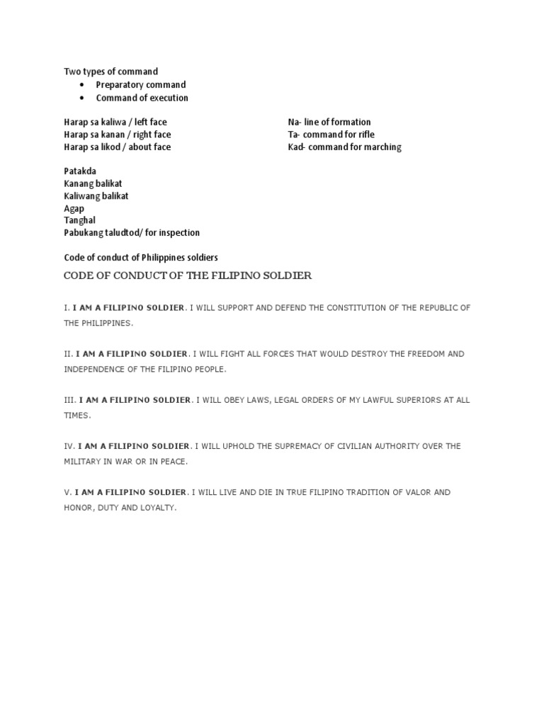 Code of Conduct of The Filipino Soldier PDF