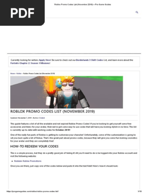 Roblox Promo Codes List November 2019 Pro Game Guides Pdf - working roblox promo codes july 2019