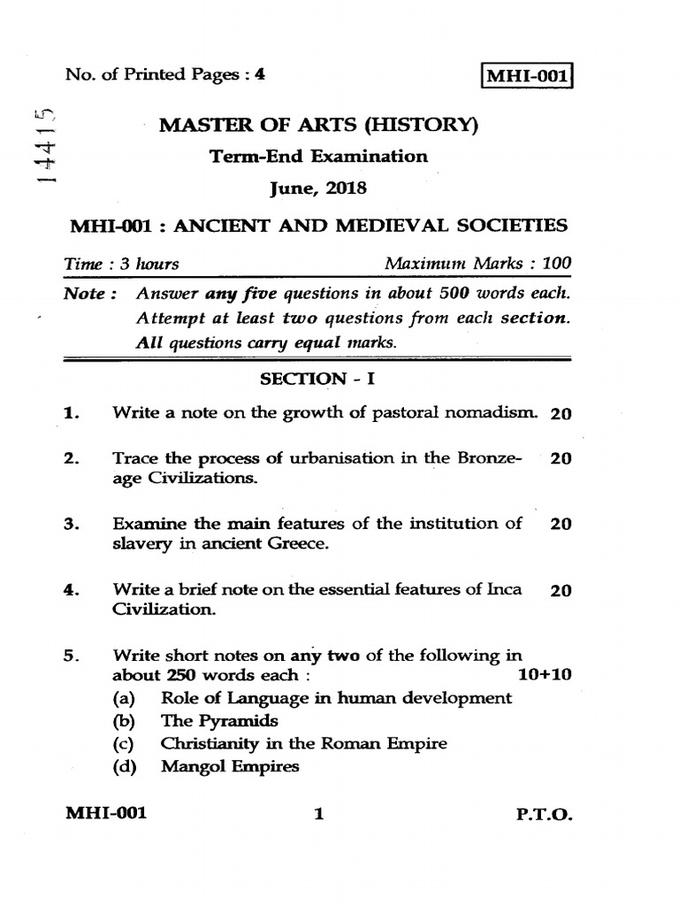 IGNOU PYQ History PDF Civilization